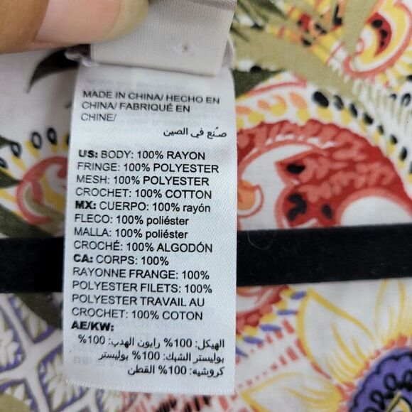 Chico's Multi-Print Poncho Top Blouse S/M Multicolor Oversized Fringed Boho - Picture 12 of 15